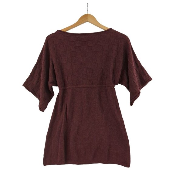Max Studio Knit Top Womens XS Burgundy Short Sleeve Boho Work Casual - Picture 2 of 7